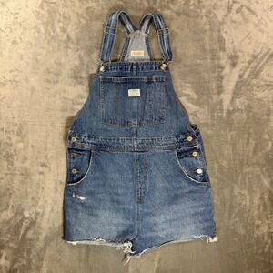 Levi's Premium Denim Overall Shorts Women's Size 14 Blue Jean Shorts Bib Overall